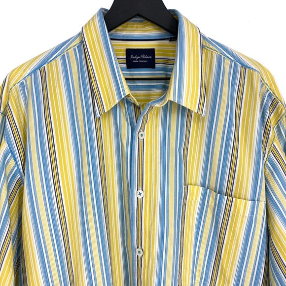 INDIGO PALMS Yellow Multi-Stripe Embroidered Button Up Long Sleeve Shirt Size XL - Picture 10 of 16